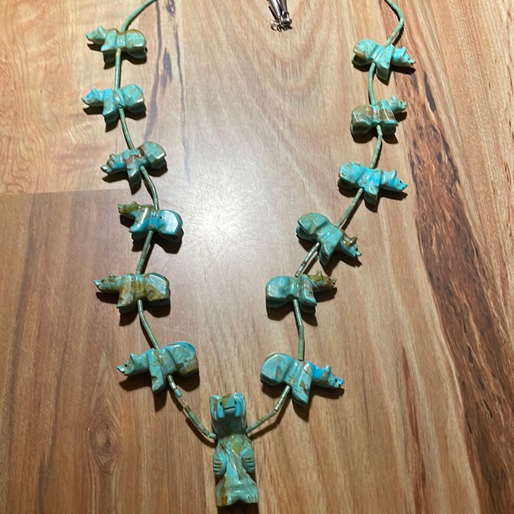 Turquoise bear fetish necklace